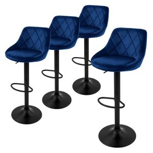 Set 4x taburetes de bar de terciopelo azul sillas giratorias con reposapiés