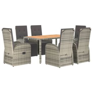 vidaXL set comedor jardín 7 pzas y cojines ratán sintético gris