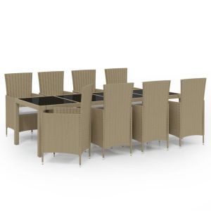 vidaXL set comedor de jardín 11 piezas y cojines ratán sintético beige