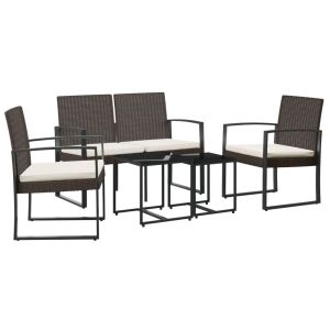 vidaXL set comedor de jardín 5 pzas y cojines pp aspecto ratán marrón