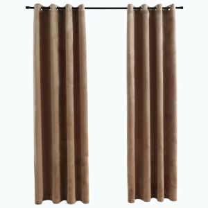 vidaXL cortinas opacas con anillas 2 pzas terciopelo beige 140x245 cm