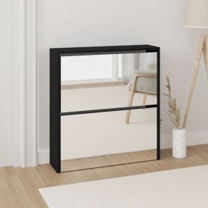 Mueble zapatero con espejo 2 niveles negro 63x17x67 cm