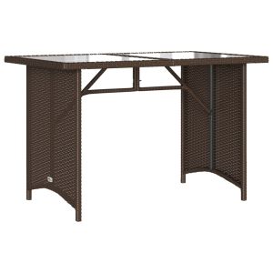 vidaXL mesa de jardín superficie vidrio ratán pe marrón 110x68x70 cm