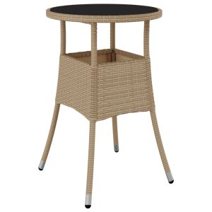 vidaXL mesa de jardín vidrio templado ratán sintético beige ø60x75 cm