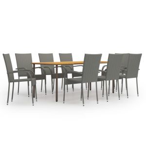 vidaXL set de muebles de comedor de jardín 9 piezas de ratán pe gris