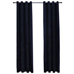 vidaXL cortinas opacas con anillas 2 uds terciopelo negro 140x245 cm