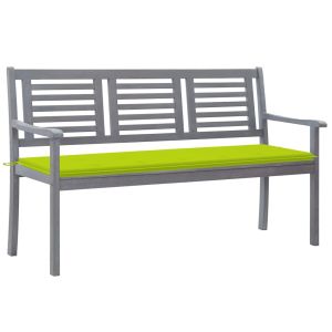 vidaXL banco de jardín 3 plazas madera eucalipto gris y cojín 150 cm