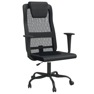 vidaXL silla de oficina altura ajustable tela malla y cuero pe negro