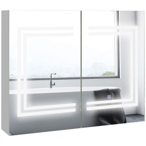 Armario de baño mdf, vidrio color blanco 80x15x65 cm kleankin, hogar - baño