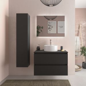 Mueble baño bequia 80 cm negro mate | lavabo +encimera