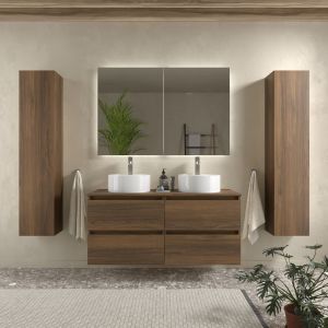 Mueble baño bequia 140cm + encimera + lavabo | nogal|140x45x56