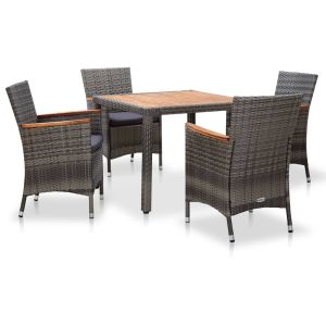 vidaXL set de comedor para jardín 5 pzas cojines ratán sintético gris