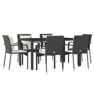 vidaXL set de comedor de jardín 7 pzas y cojines ratán sintético negro