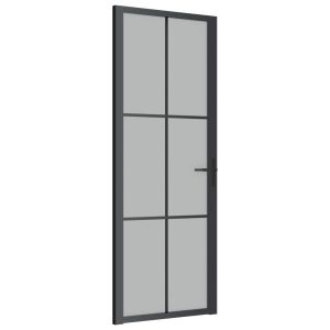 vidaXL puerta interior de vidrio y aluminio negro mate 76x201,5 cm