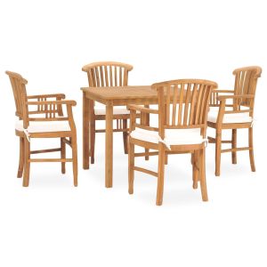 vidaXL set de comedor de jardín 5 pzas y cojines madera maciza de teca