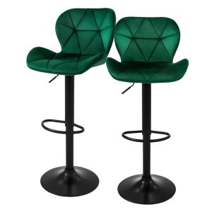 Set 2x taburetes de bar de terciopelo verde silla giratoria 360°