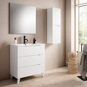 Mueble baño, lavabo, espejo y aplique LED boreal 100x45cm blanco 3 cajones