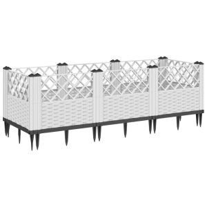 vidaXL jardinera con clavijas pp blanco 123,5x43,5x43,5 cm