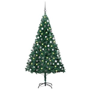 vidaXL árbol de navidad preiluminado con luces y bolas verde 180 cm