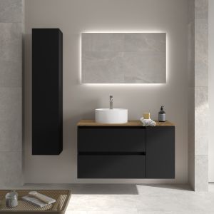 Mueble baño bequia 100cm + coqueta reversible + encimera + lavabo | negro