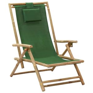 vidaXL silla de relax reclinable de bambú y tela verde