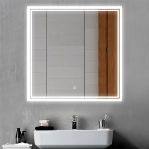 Espejo de baño LED 80×80cm, antivaho, brillo regulable, función memoria