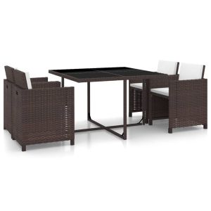 vidaXL set de comedor jardín 5 pzas y cojines ratán sintético marrón