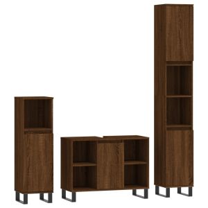 vidaXL set de muebles baño 3 pzas madera contrachapada roble marrón