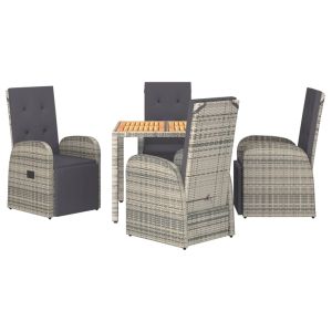 vidaXL set comedor de jardín 5 piezas con cojines ratán sintético gris