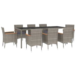 vidaXL set comedor jardín 9 pzas y cojines ratán sintético gris