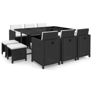 vidaXL set comedor de jardín 11 piezas y cojines ratán sintético negro