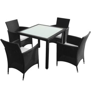 vidaXL set comedor de jardín 5 piezas y cojines ratán sintético negro