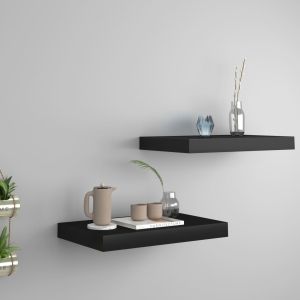 Estantes flotantes de pared 2 uds mdf negro 40x23x3,8 cm