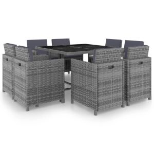 vidaXL set comedor de jardín 9 piezas y cojines ratán sintético gris