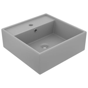 vidaXL lavabo cuadrado rebosadero cerámica gris claro mate 41x41 cm