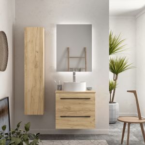 Mueble baño morai 60 cm roble con tirador negro | lavabo +encimera