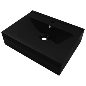 vidaXL lavabo rectangular cerámica orificio de grifo negro 60x46 cm