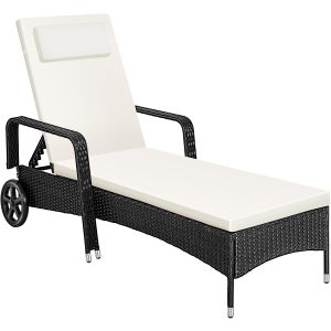 Tumbona de ratán con ruedas negro/beige