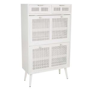 Mueble zapatero de madera y rejilla blanco 70x32x120