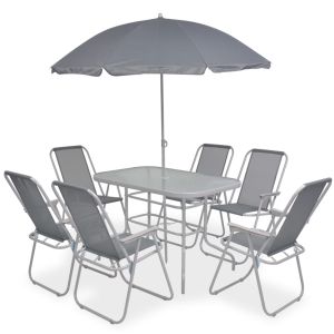 vidaXL juego de comedor de jardín 8 piezas acero y textilene gris