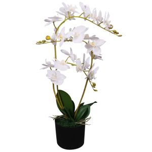 vidaXL planta artificial orquídea con macetero 65 cm blanca