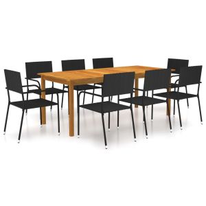 vidaXL juego de comedor de jardín de 9 piezas negro