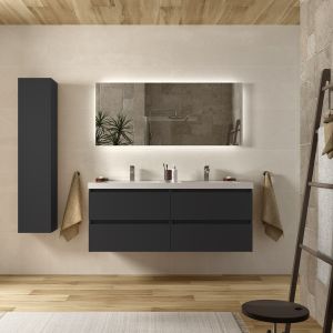 Mueble baño bequia 140 cm negro mate | lavabo 2 pozas