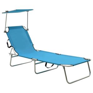 vidaXL tumbona plegable con toldo de acero azul turquesa