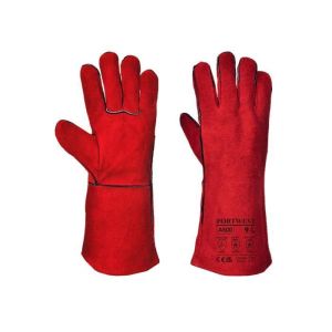 Guante de soldadura - portwest - rojo - cuero - mano - forro de aLGodón