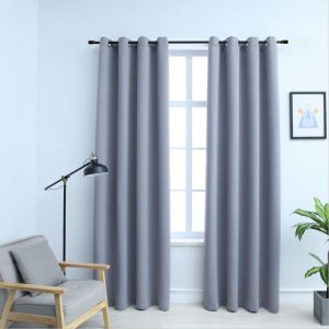 Cortinas opacas con anillas de metal 2 piezas gris 140x245 cm es3272