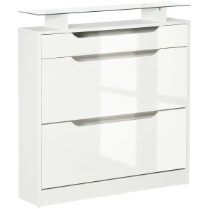 Mueble zapatero melamina, mdf y vidrio blanco 89x23x96 cm