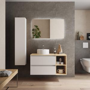 Mueble baño bequia plus 100 cm blanco y coqueta roble con lavabo +encimera