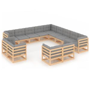 vidaXL juego de muebles de jardín 13 pzas y cojines madera maciza pino