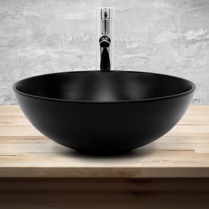 Lavabo sobre encimera, ø 40x14,5 cm, cerámica negro ml-design